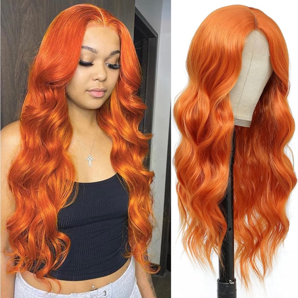 Human hair blend ginger orange lace front wig